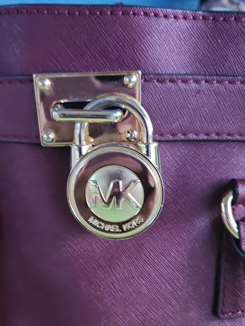 Michael Kors Hamilton Large Saffiano Leather Tote Bag Merlot Burgundy Gold